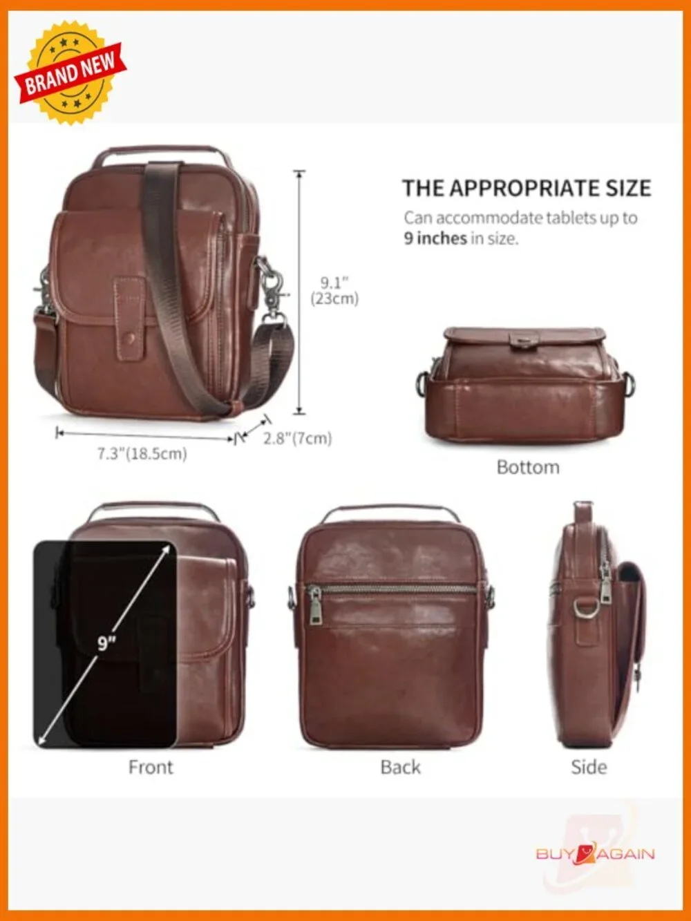 Genuine Leather Small Messenger Bag Crossbody Sling Travel Daypack